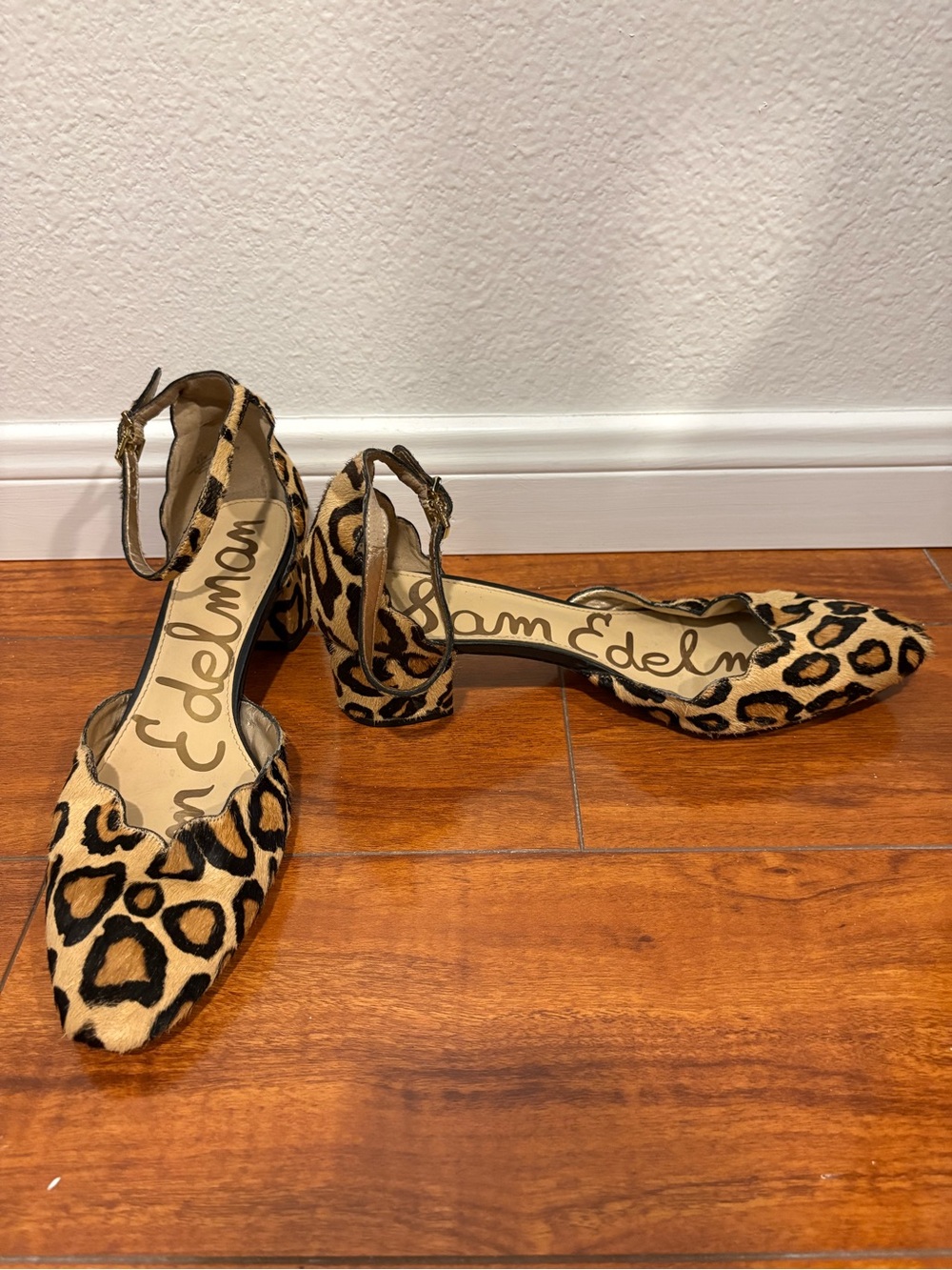 Sam Edelman Leopard Print Ankle-Strap Block Heel Pumps in Tan and Black - Picture 3 of 6